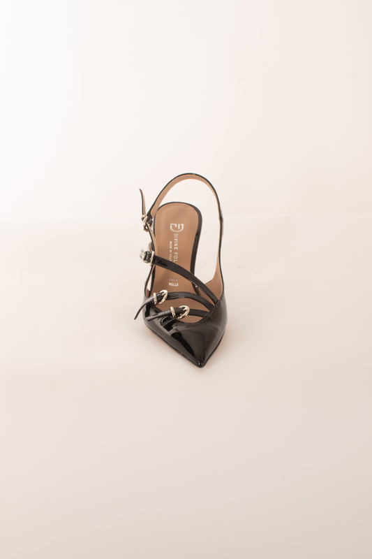 Decolletè vernice sling back con fibie Divine follie - Nero