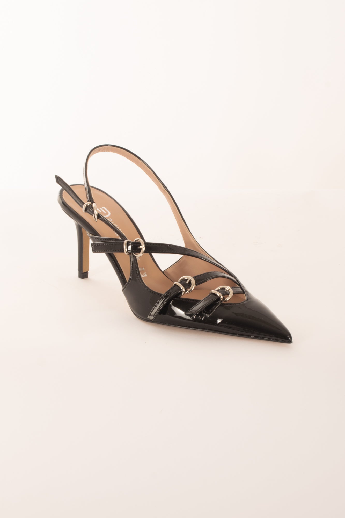 Decolletè vernice sling back con fibie Divine follie - Nero