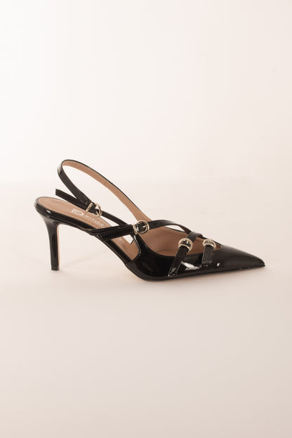 Decolletè vernice sling back con fibie Divine follie - Nero