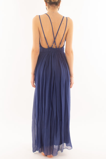 Abito lungo misto seta da Donna Dixie - Blu
