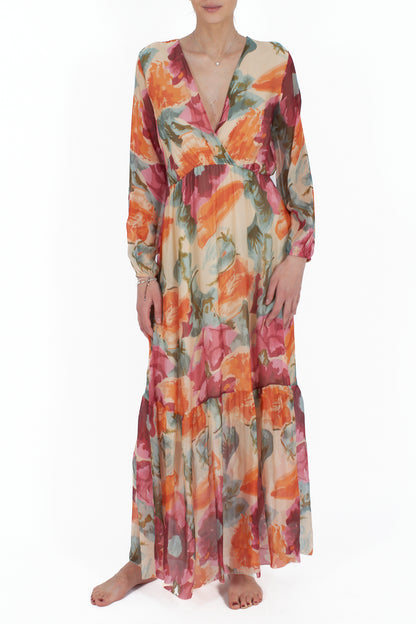 Abito fantasia misto seta da Donna Dixie - Arancio