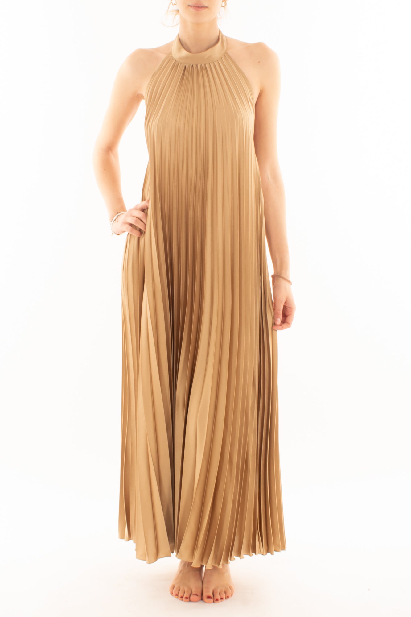 Abito lungo plisse da Donna Dixie - Camel