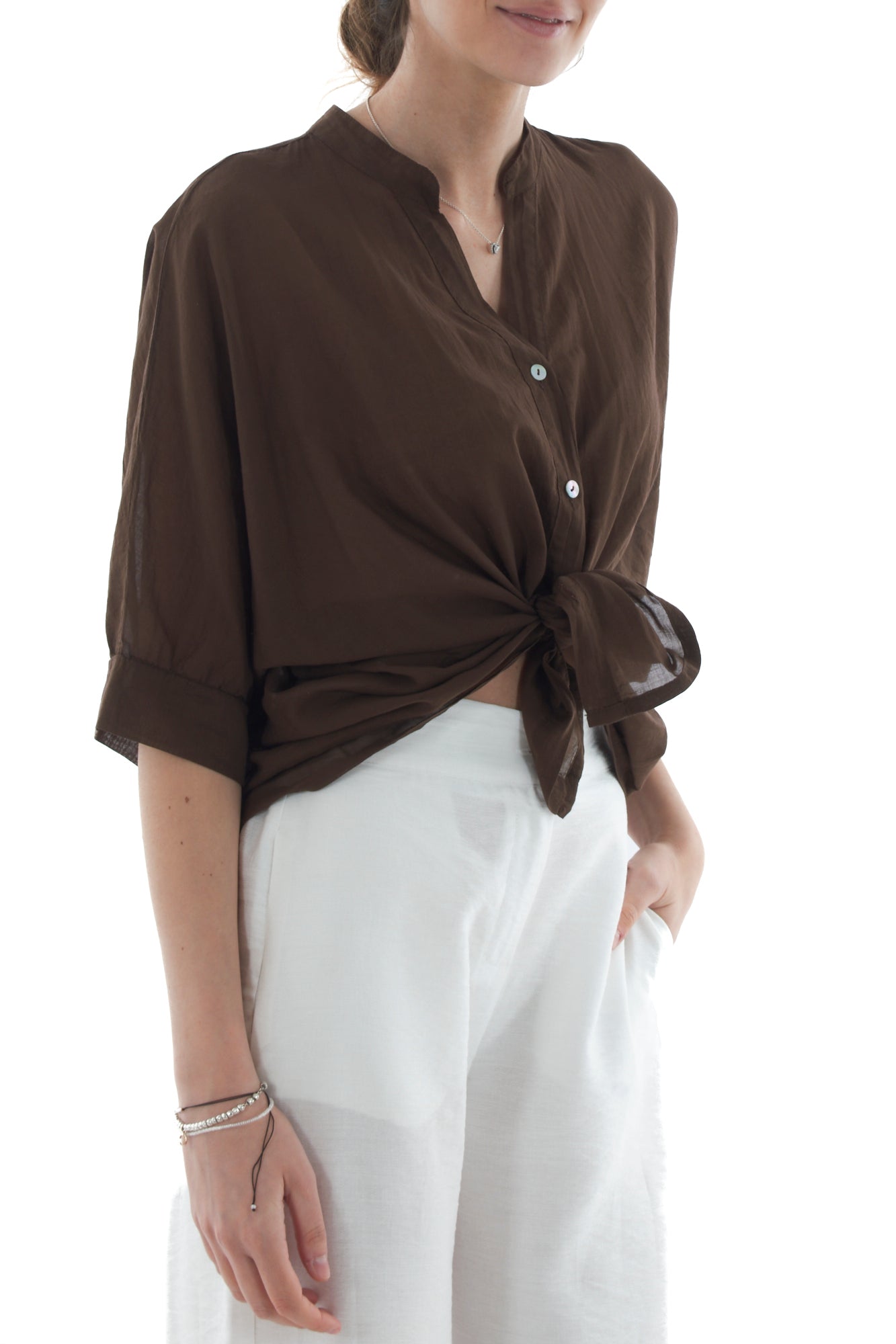 camicia coreana da Donna Dixie - caffè