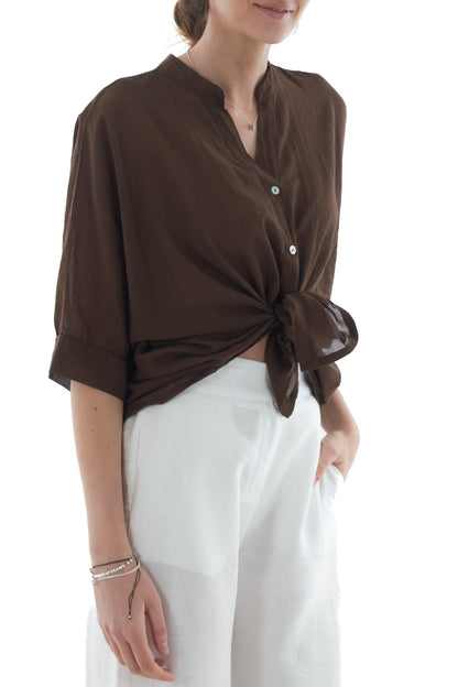 camicia coreana da Donna Dixie - caffè