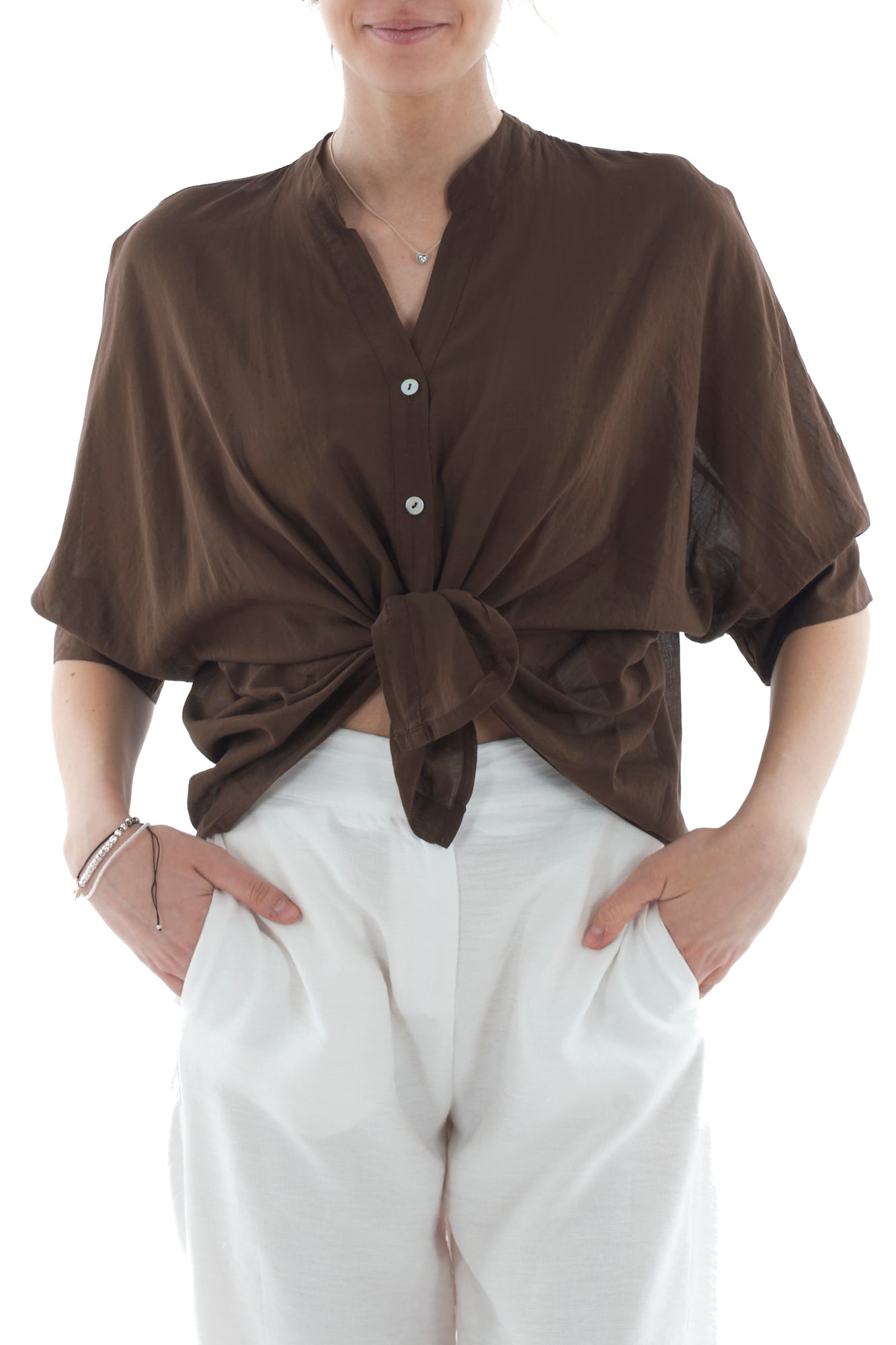 camicia coreana da Donna Dixie - caffè