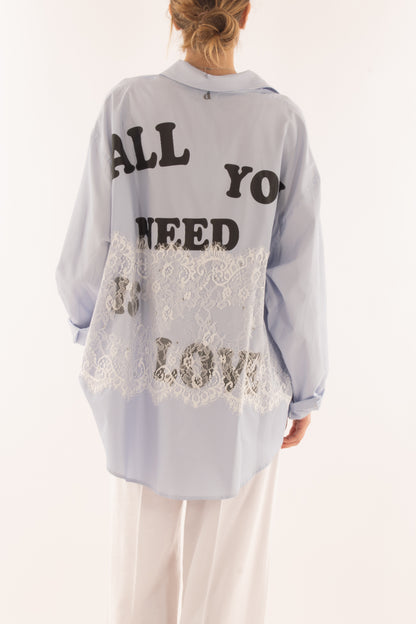 Camicia mille righe con scritte da Donna - Dixie - Celeste