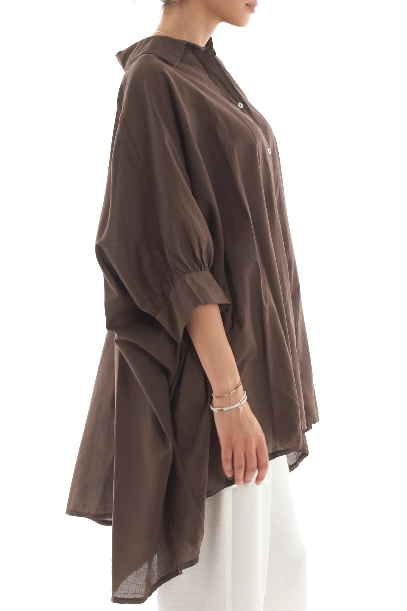 Camicia lunga in mussola di cotone da Donna Dixie - Cacao