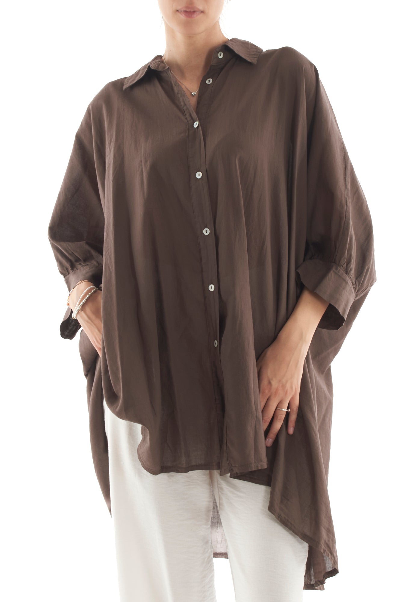 Camicia lunga in mussola di cotone da Donna Dixie - Cacao