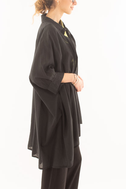 Camicia lunga in mussola di cotone da Donna Dixie - Nero