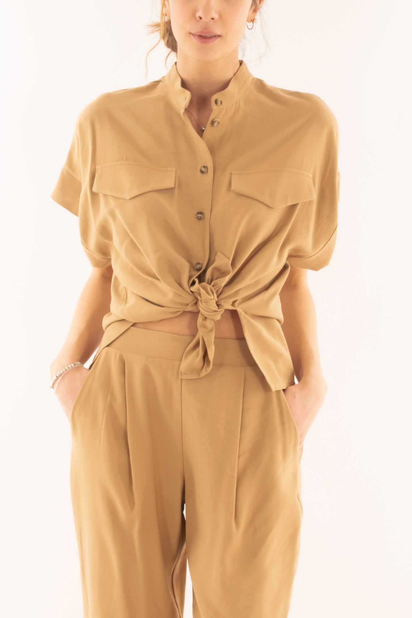 Camicia mezza manica con tasche da Donna Dixie - Beige