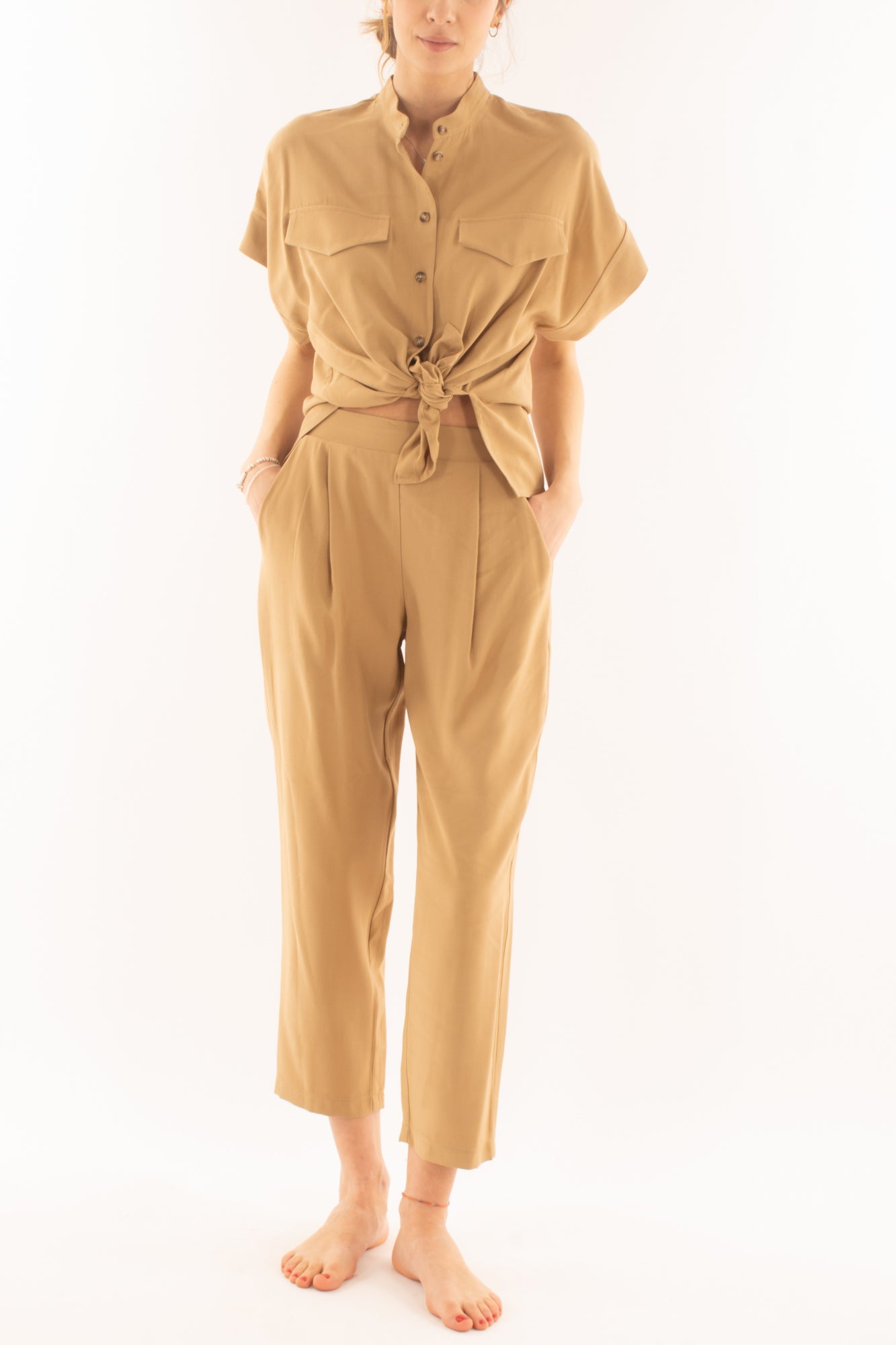 Camicia mezza manica con tasche da Donna Dixie - Beige