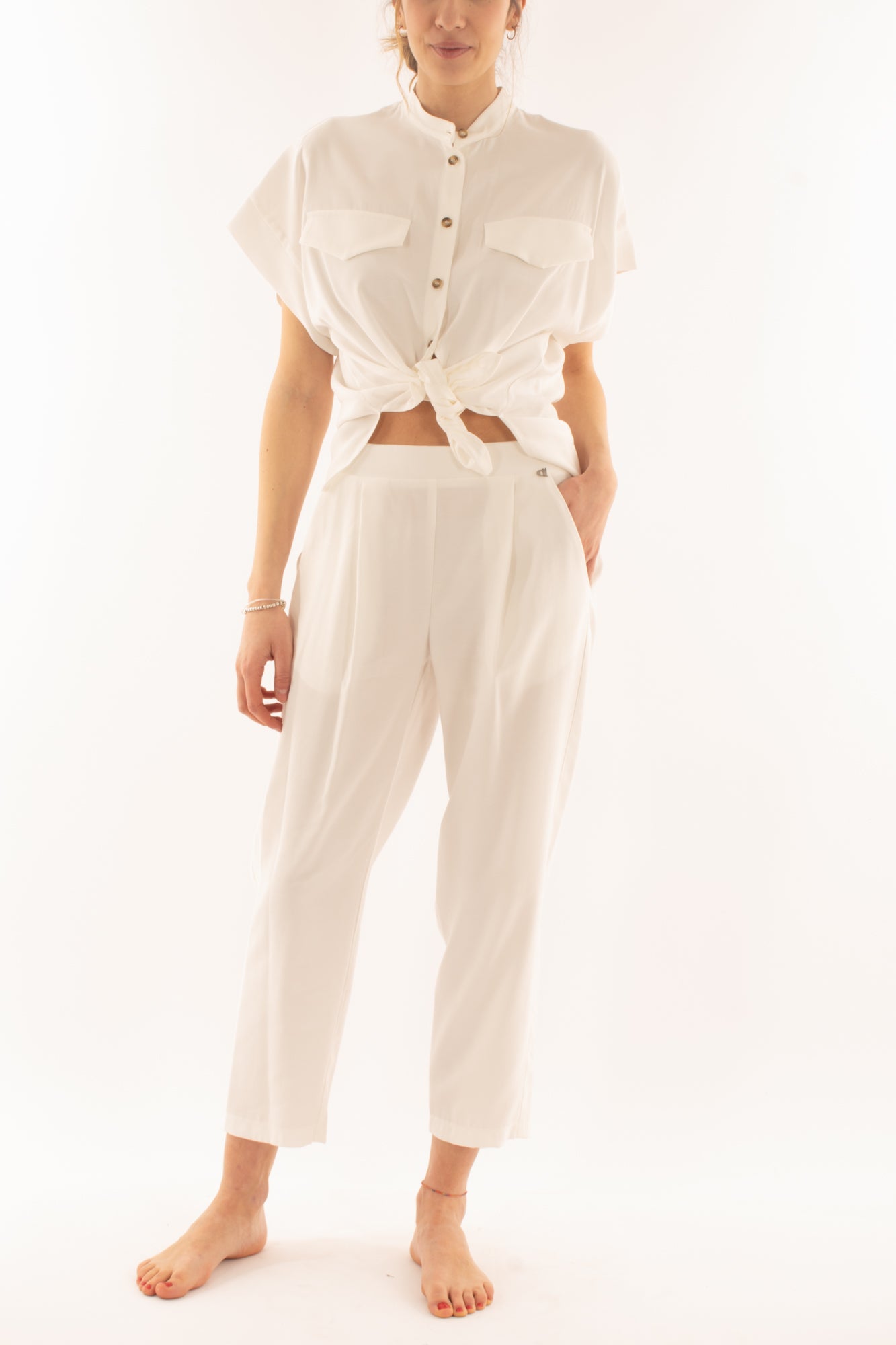 Camicia mezza manica con tasche da Donna Dixie - Latte