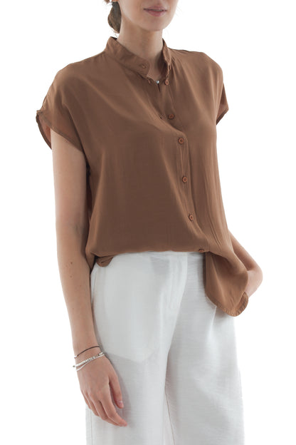 Camicia alla coreana da Donna Dixie - Cacao