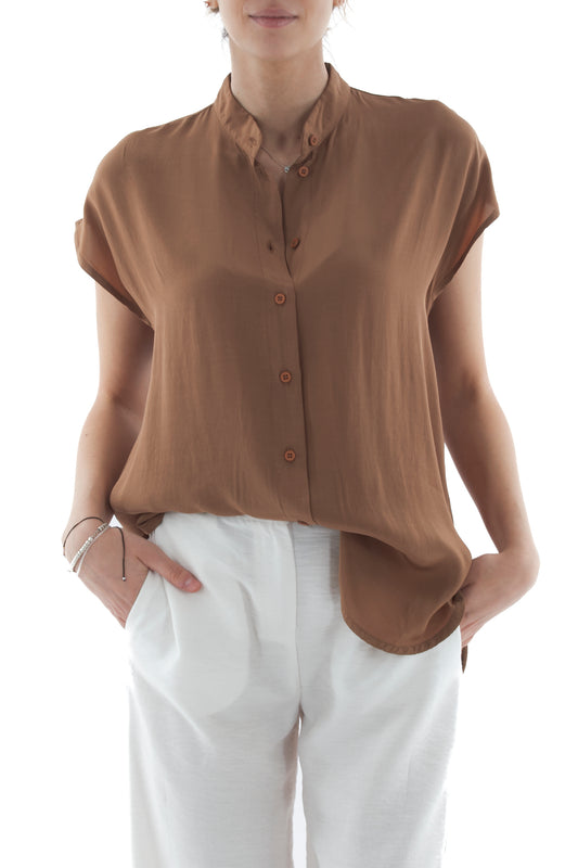 Camicia alla coreana da Donna Dixie - Cacao