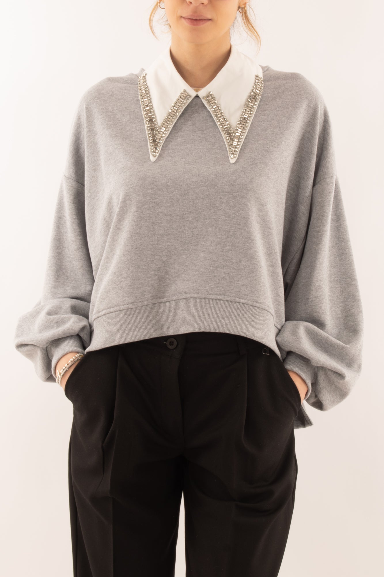 Felpa con colletto da Donna Dixie - Grigio