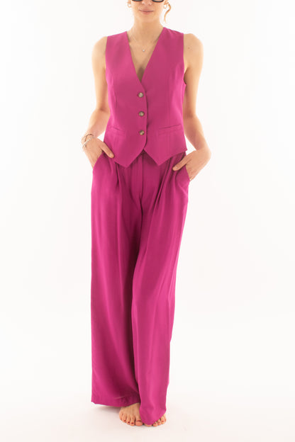 Completo gilet e pantalone palazzo da Donna Dixie - Fuxia