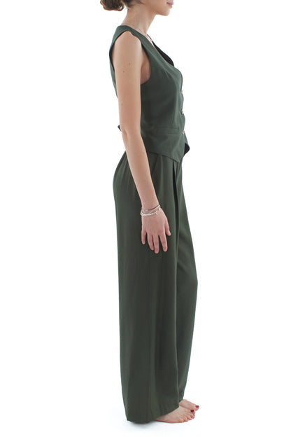 Completo gilet e pantalone palazzo da Donna Dixie - Verde militare