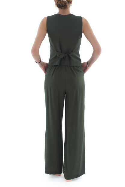 Completo gilet e pantalone palazzo da Donna Dixie - Verde militare