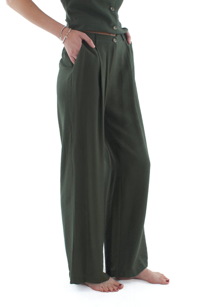 Completo gilet e pantalone palazzo da Donna Dixie - Verde militare