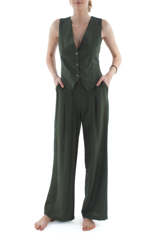 Completo gilet e pantalone palazzo da Donna Dixie - Verde militare