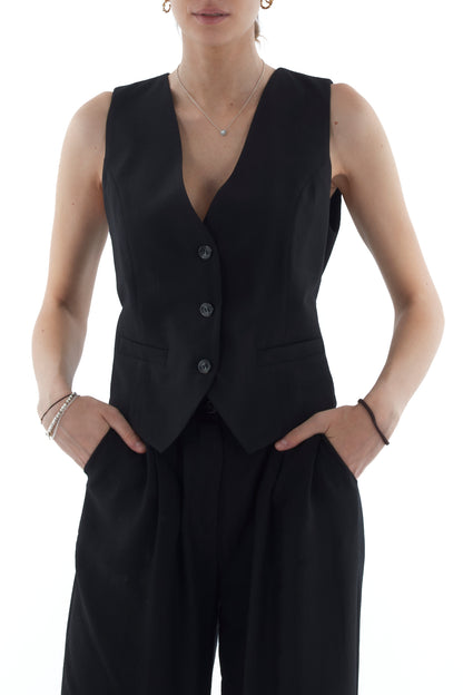 Completo gilet e pantalone palazzo da Donna Dixie - Nero