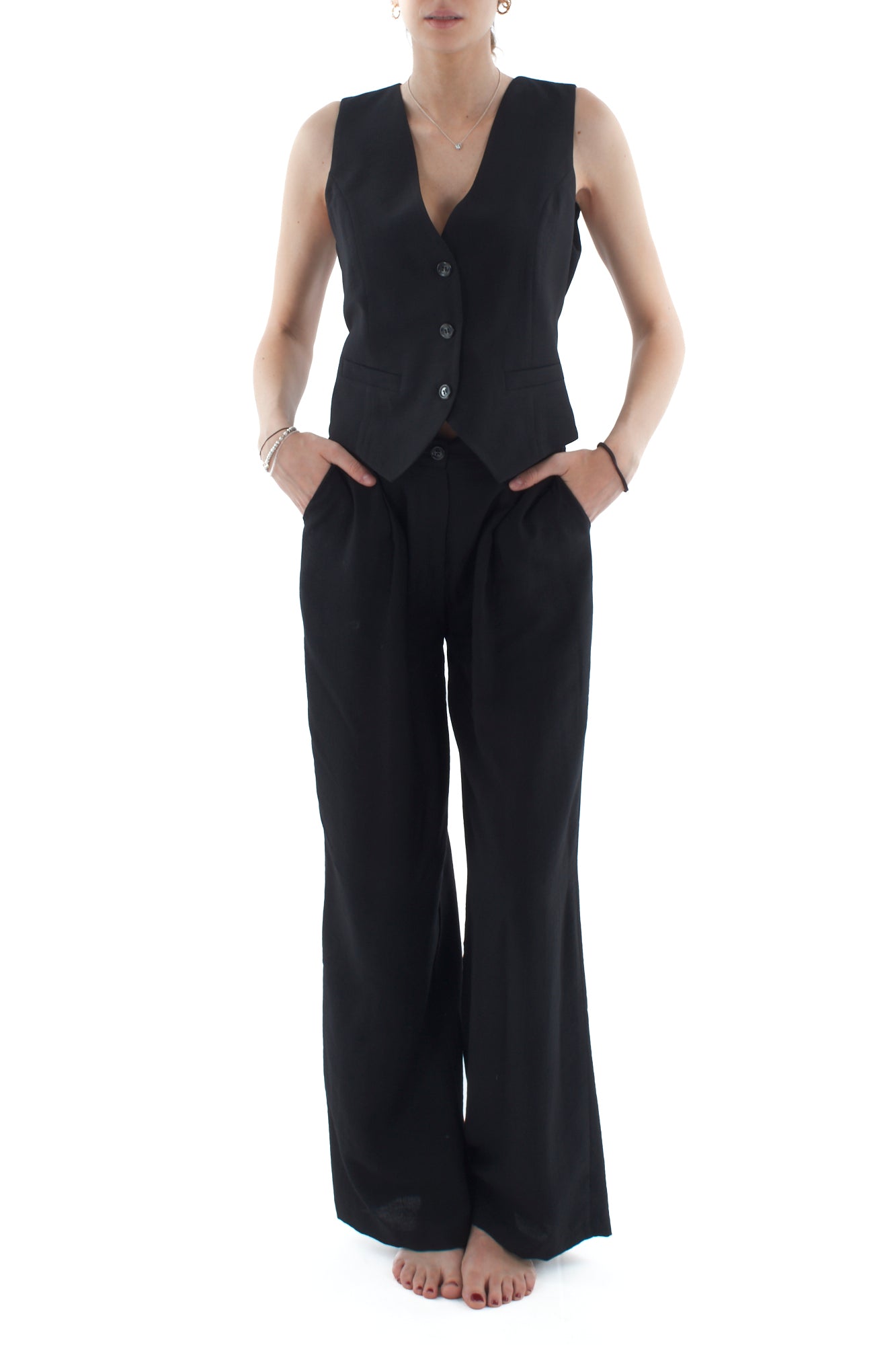 Completo gilet e pantalone palazzo da Donna Dixie - Nero