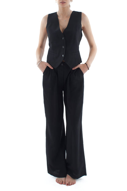 Completo gilet e pantalone palazzo da Donna Dixie - Nero