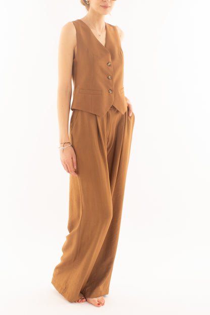 Completo gilet e pantalone palazzo da Donna Dixie - Tabacco