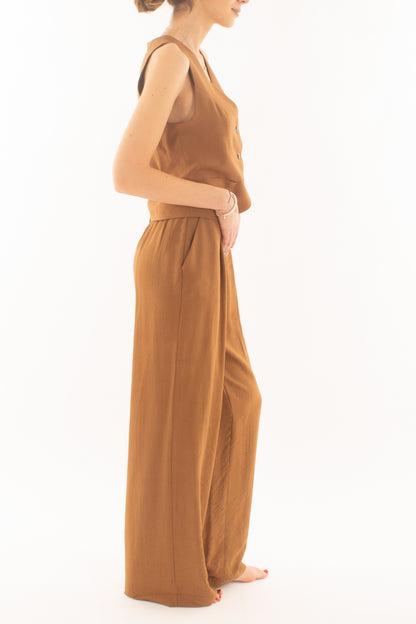 Completo gilet e pantalone palazzo da Donna Dixie - Tabacco