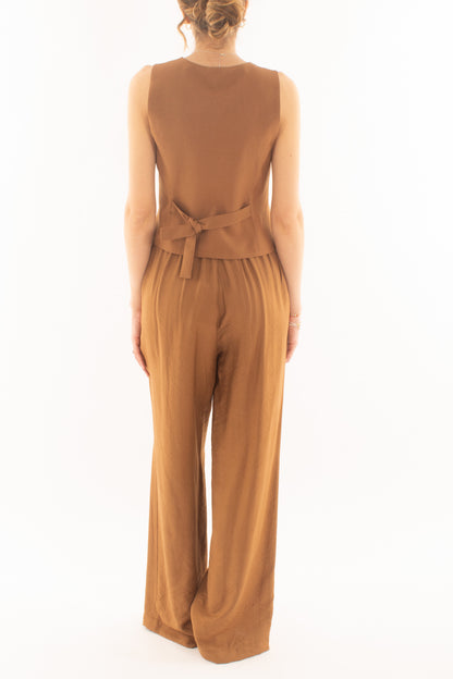 Completo gilet e pantalone palazzo da Donna Dixie - Tabacco
