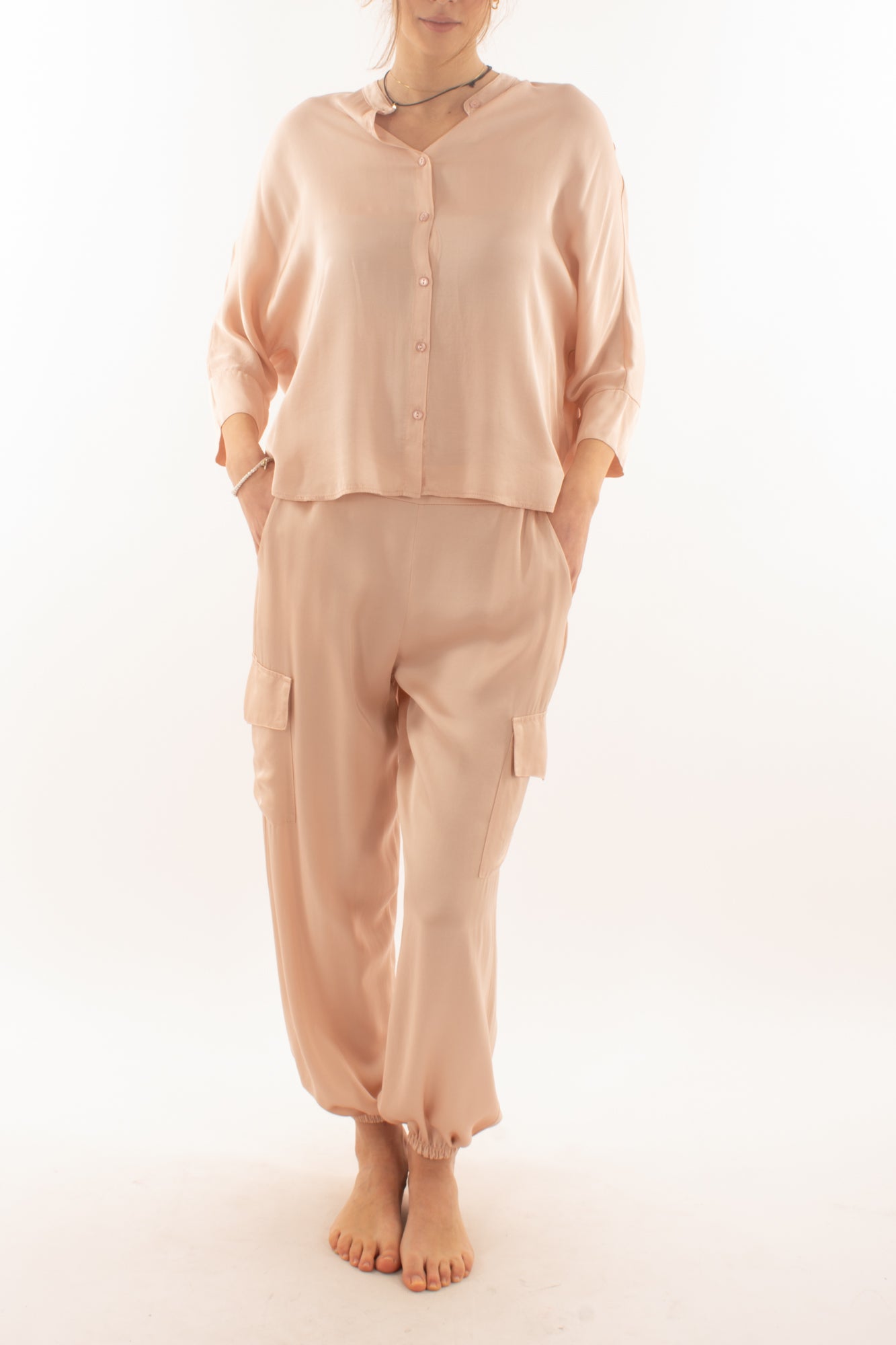 Pantalone in satin con tasconi da Donna Dixie - Rosa