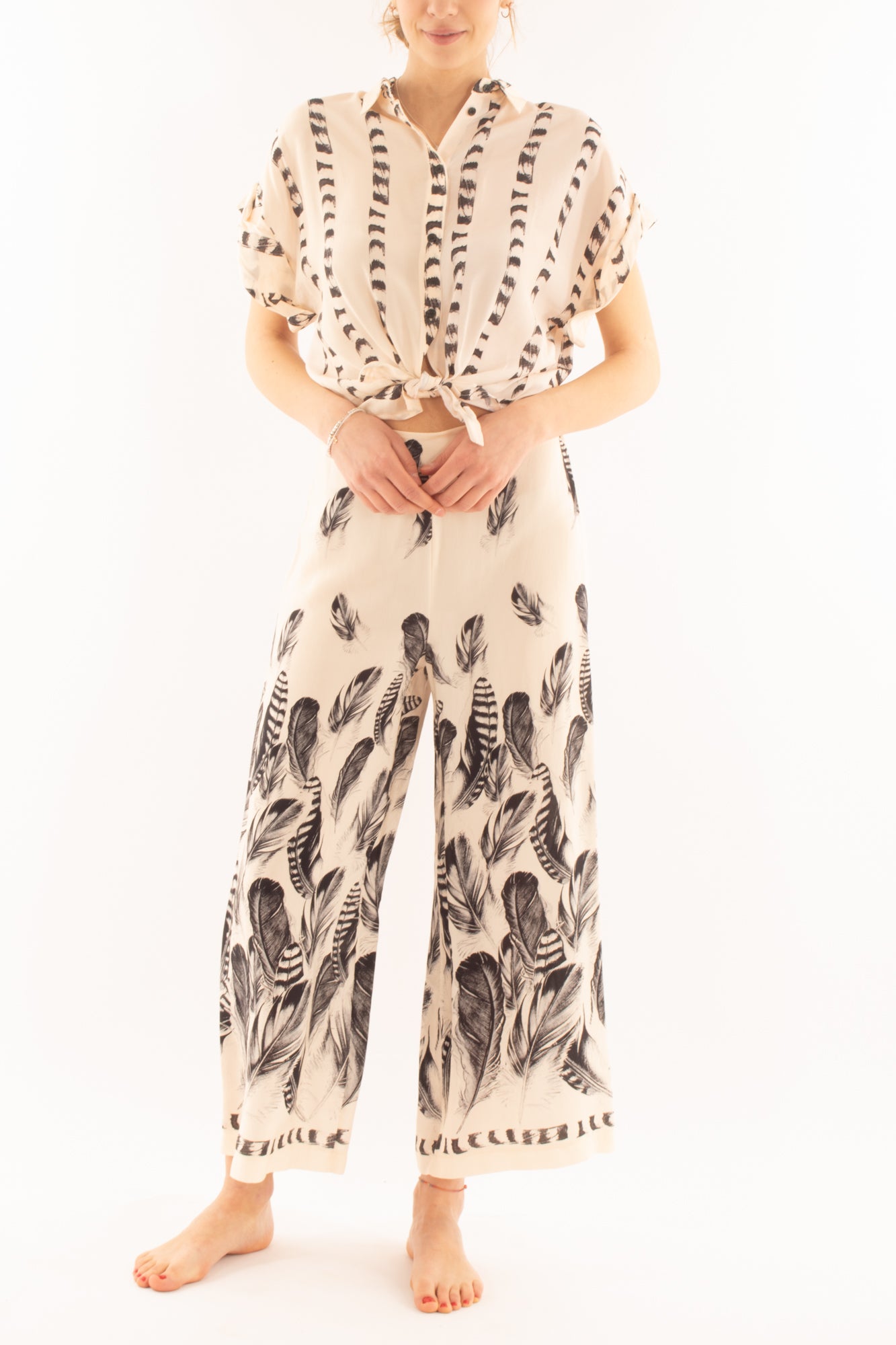 Pantalone a palazzo fantasia da Donna Dixie - Burro