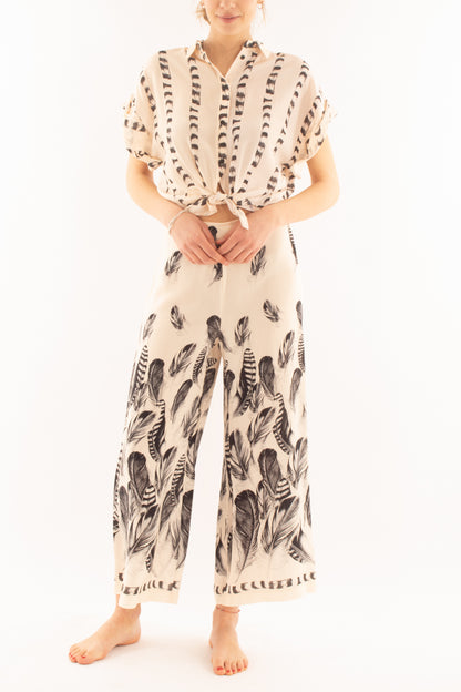 Pantalone a palazzo fantasia da Donna Dixie - Burro