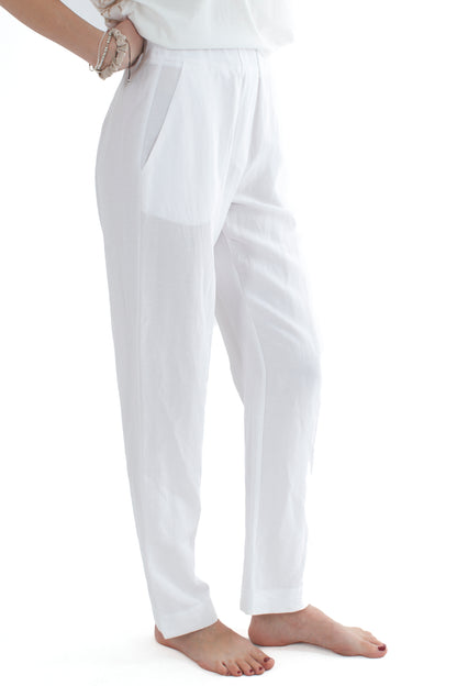Pantalone in viscosa e lino da Donna Dixie - Bianco