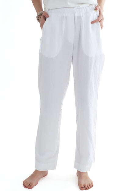 Pantalone in viscosa e lino da Donna Dixie - Bianco