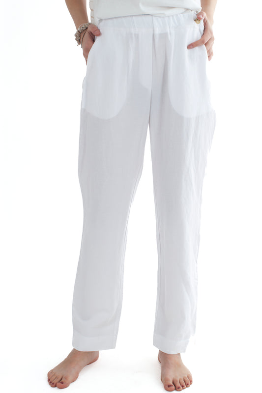 Pantalone in viscosa e lino da Donna Dixie - Bianco