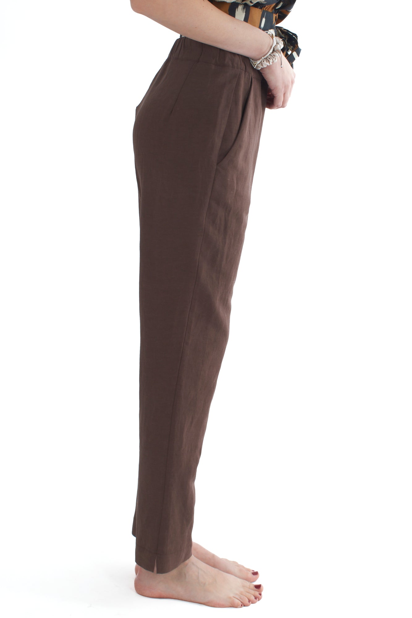 Pantalone in viscosa e lino da Donna Dixie - Cioccolato
