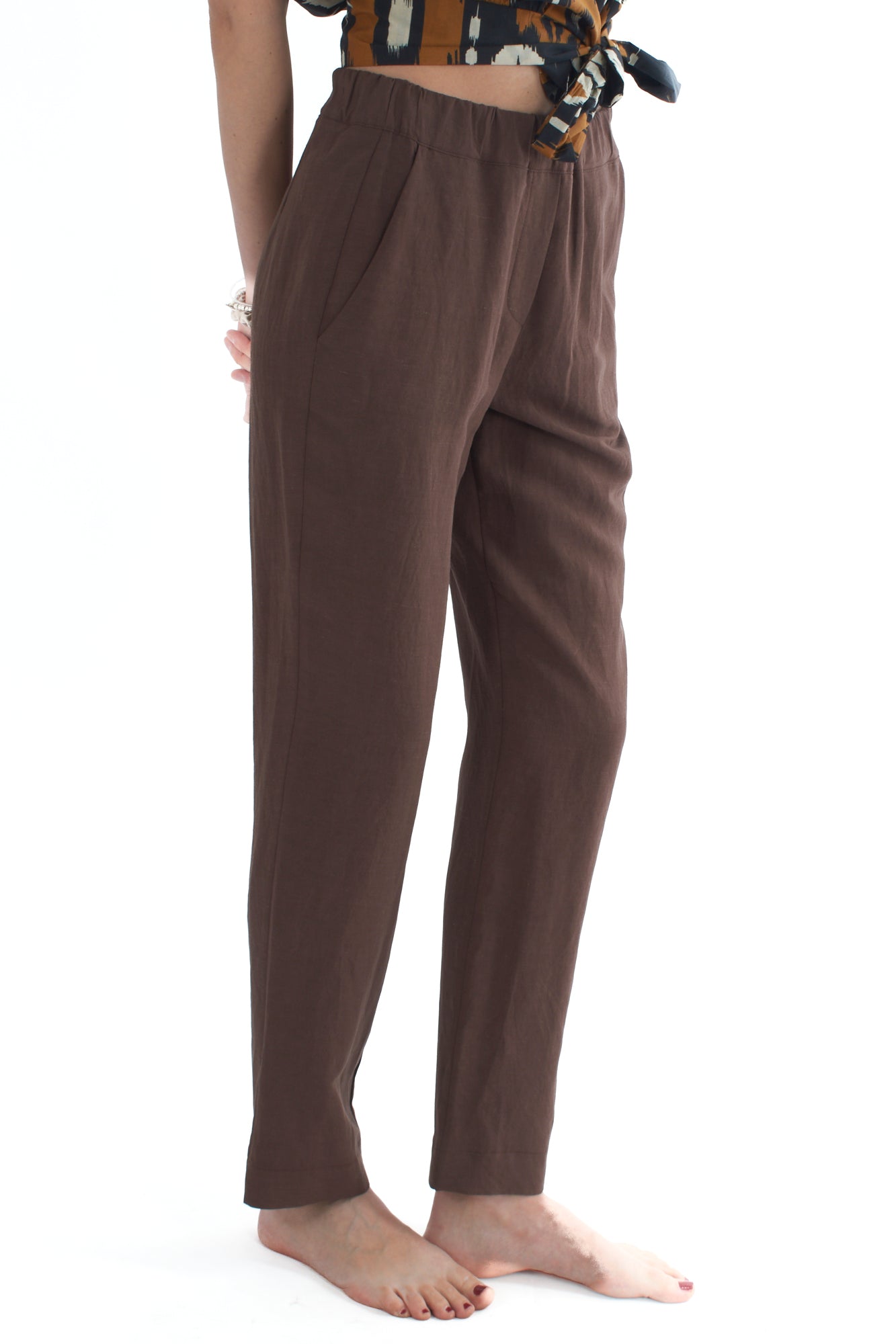 Pantalone in viscosa e lino da Donna Dixie - Cioccolato