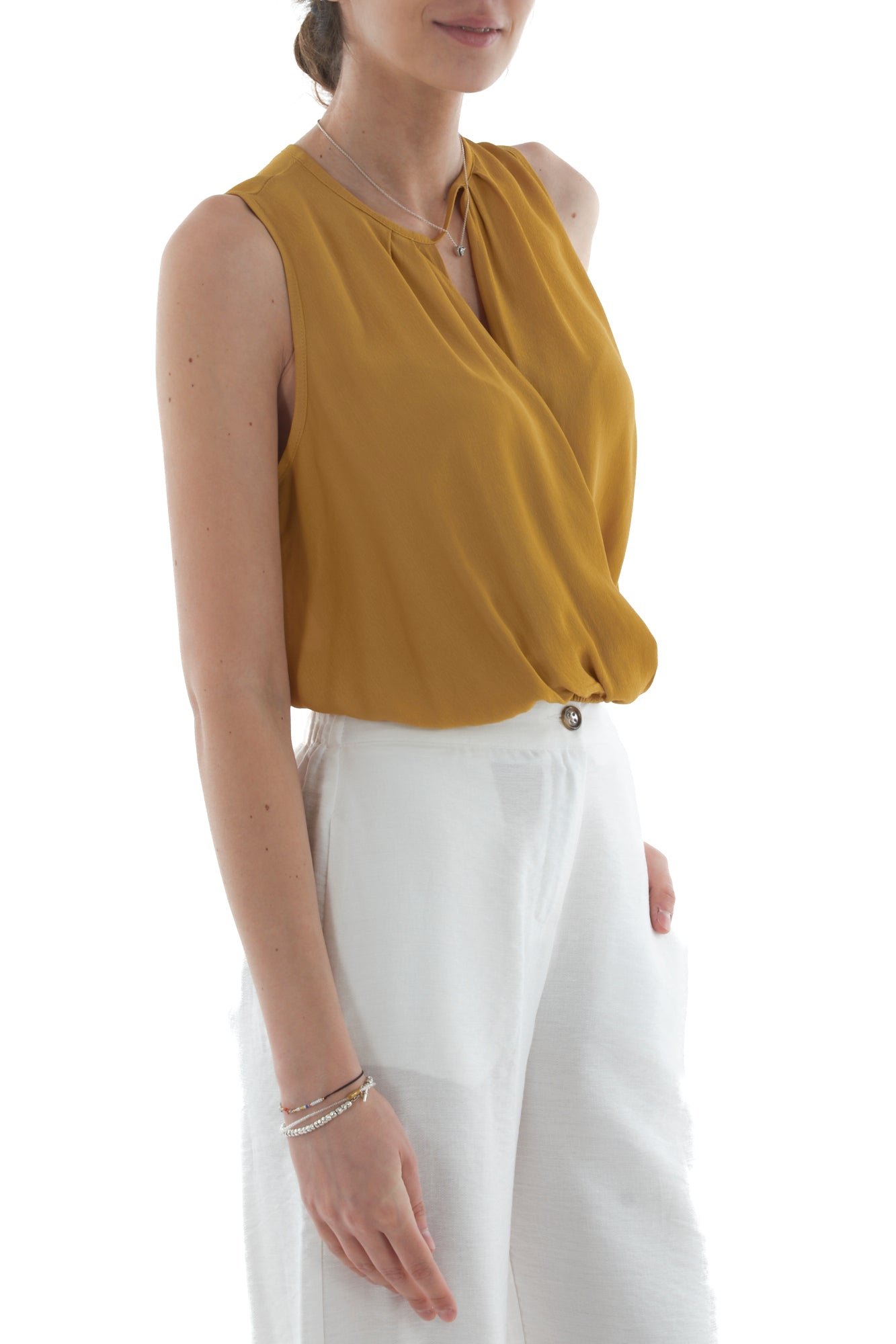 Maglia corta smanicata da Donna Dixie - Senape