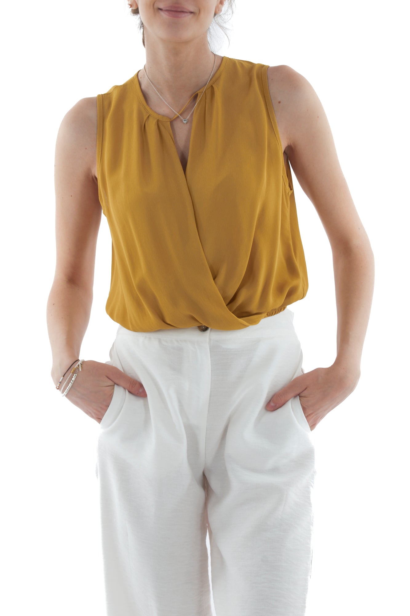 Maglia corta smanicata da Donna Dixie - Senape