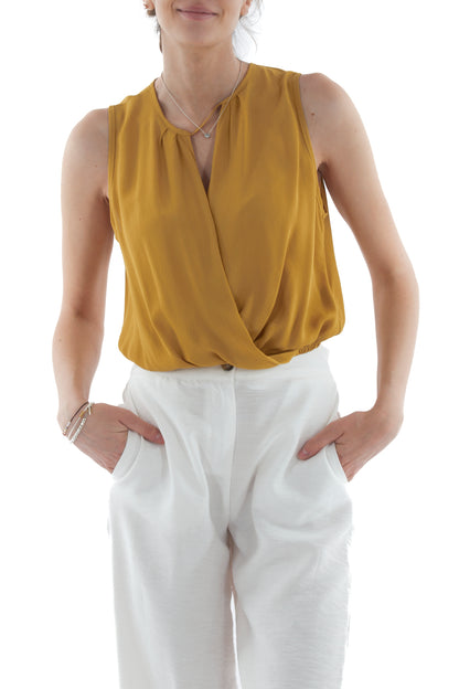 Maglia corta smanicata da Donna Dixie - Senape