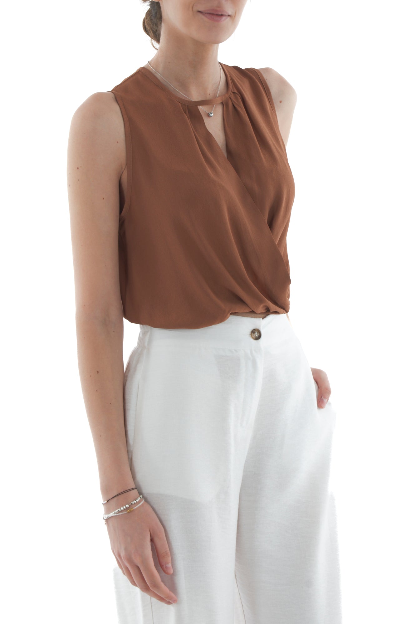 Maglia corta smanicata da Donna Dixie - Terra