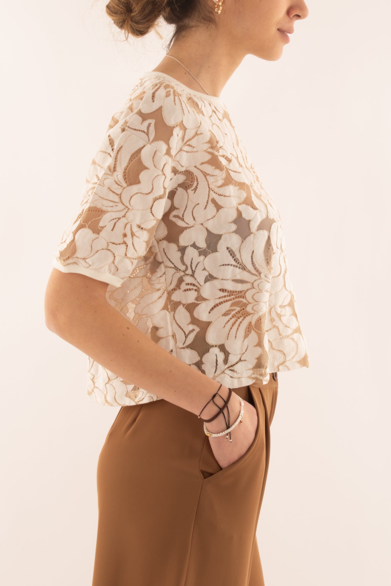 Maglia in pizzo da Donna Dixie - Beige