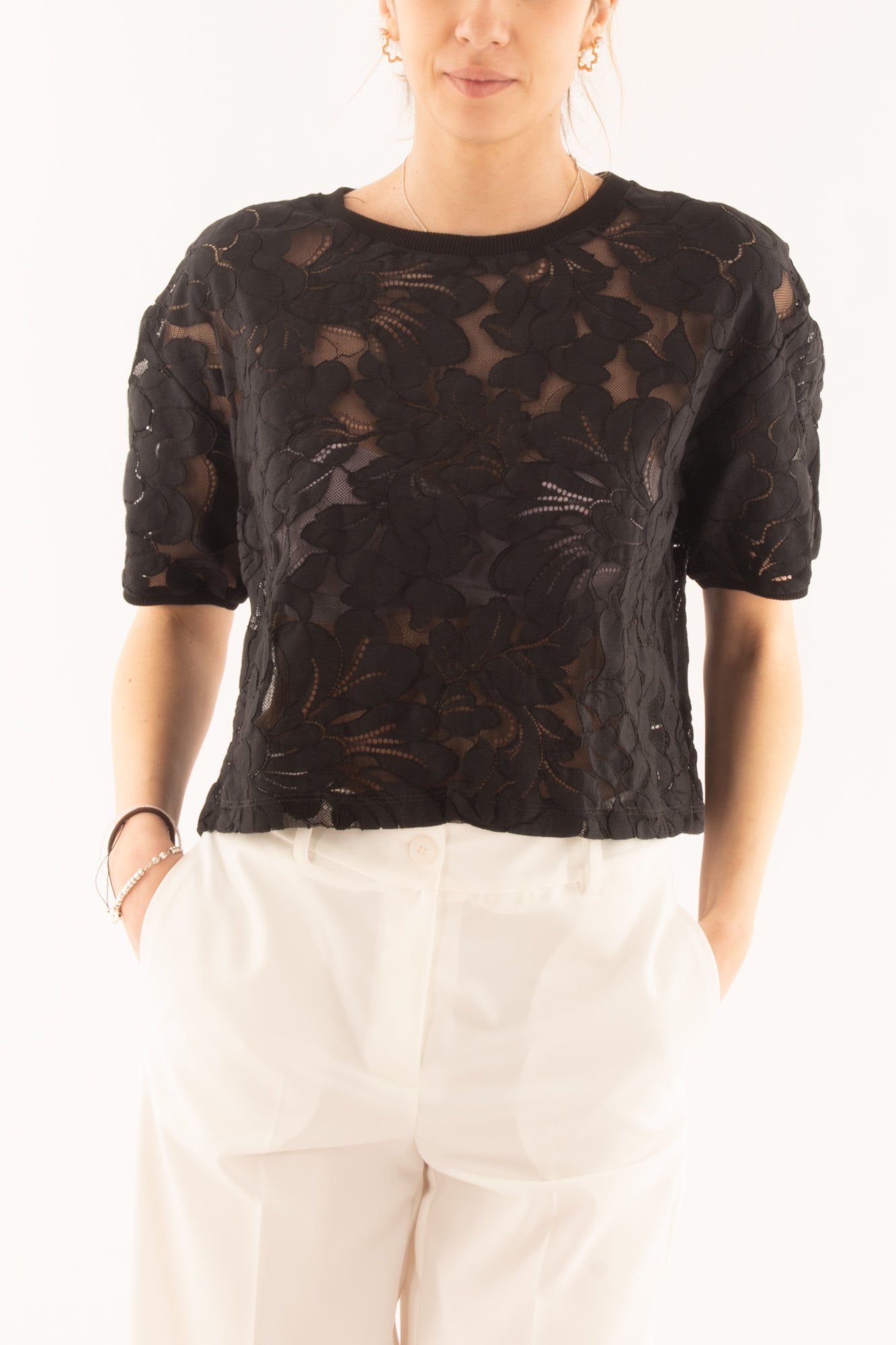 Maglia in pizzo da Donna Dixie - Nero