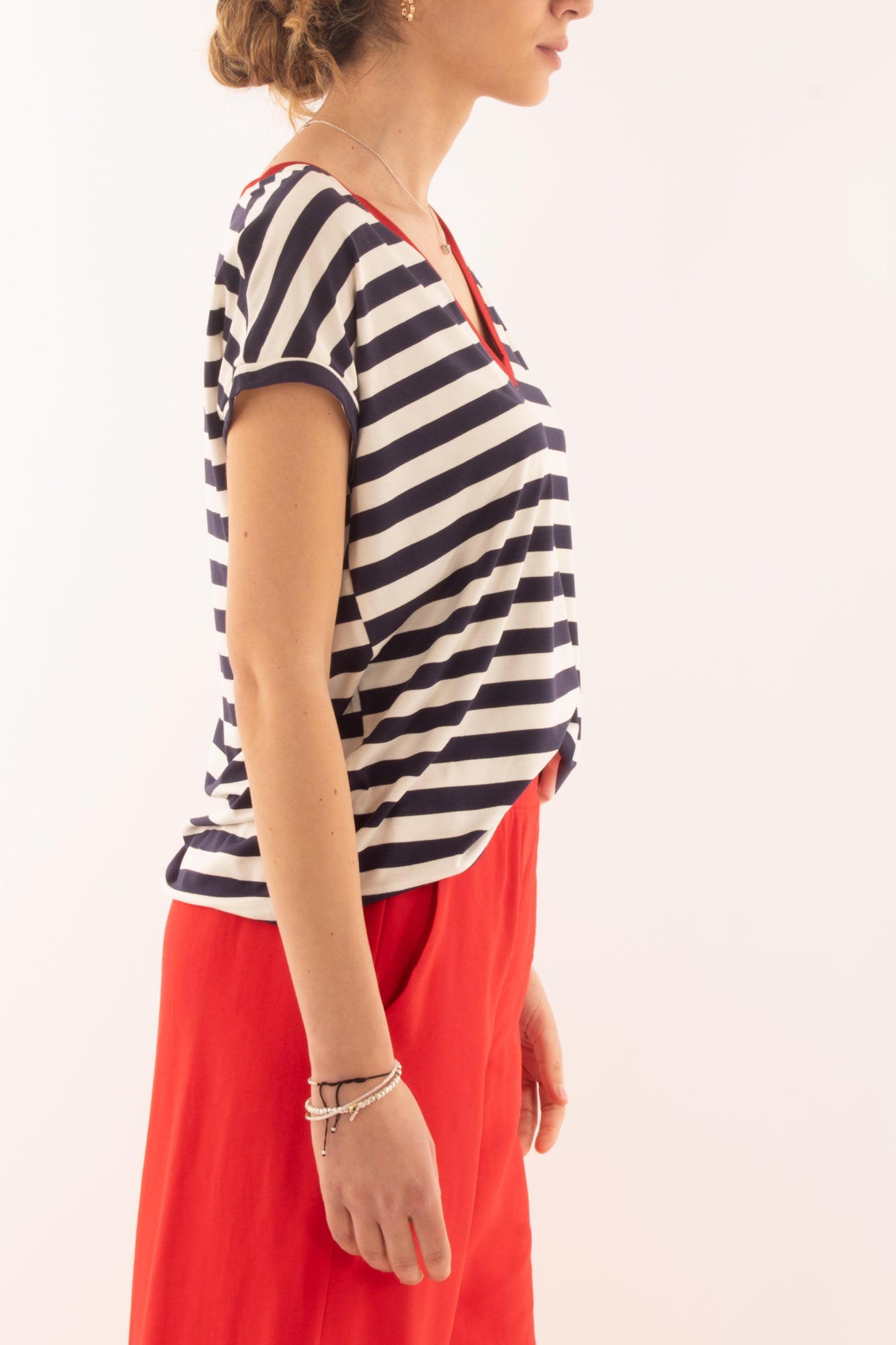 T-shirt a v rigata da Donna Dixie - Blu