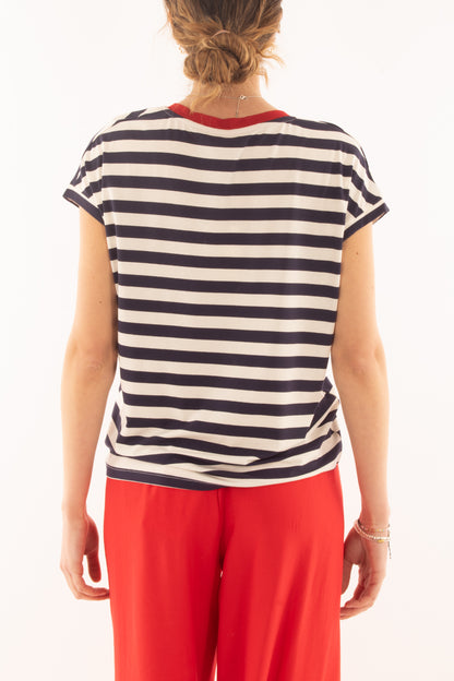 T-shirt a v rigata da Donna Dixie - Blu