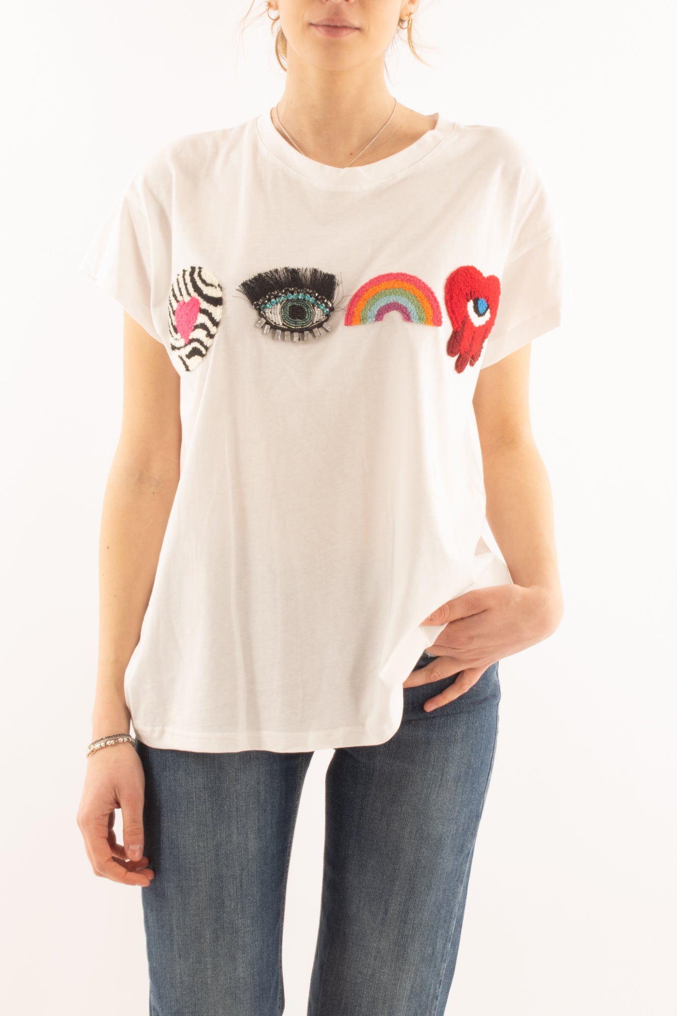 T- shirt con applicazioni da Donna Dixie Bianco