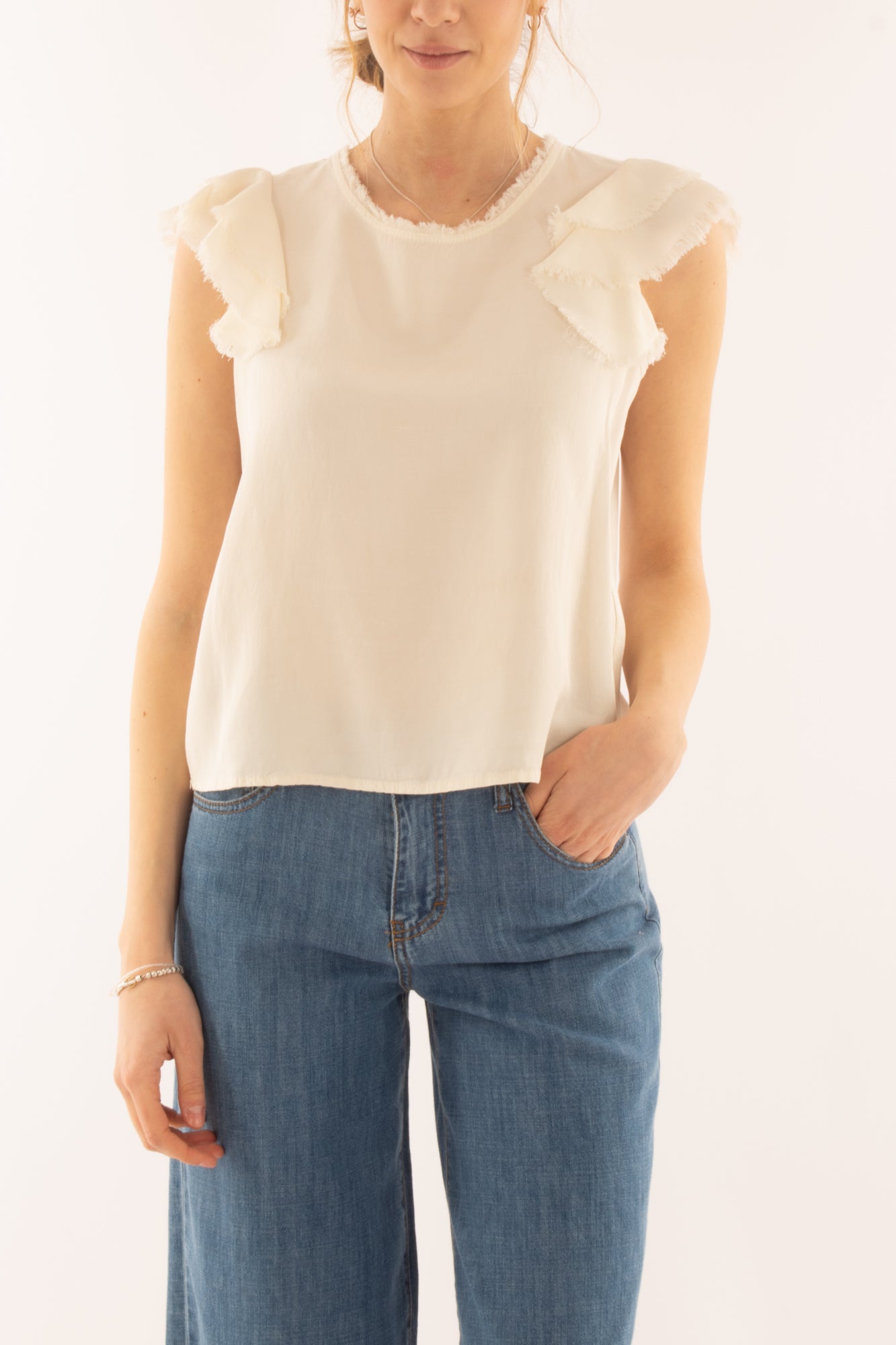 T-shirt con rouge sfrangiata da Donna Dixie - Burro