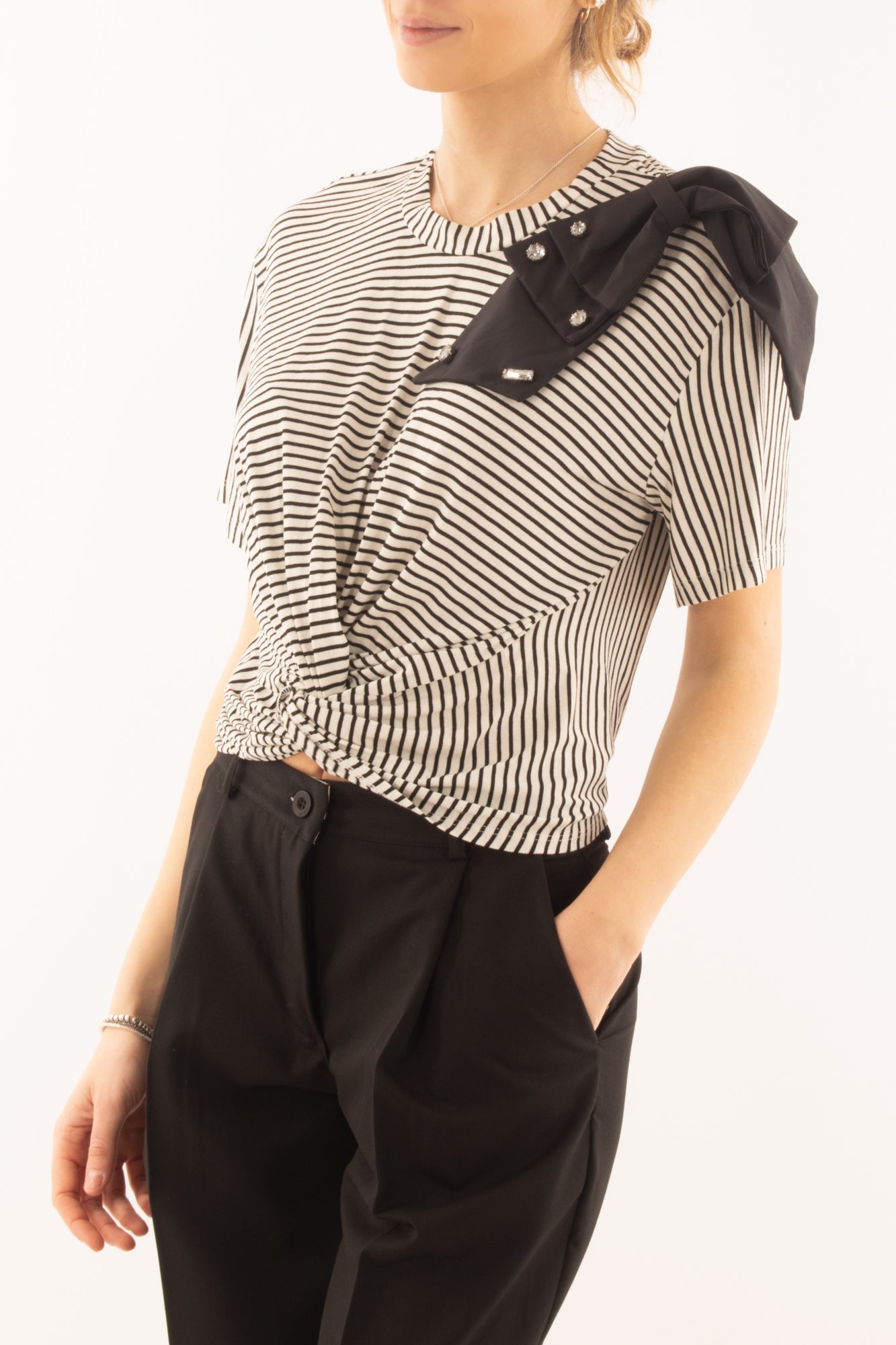 T-shirt rigata con nodo da Donna Dixie - Bianco