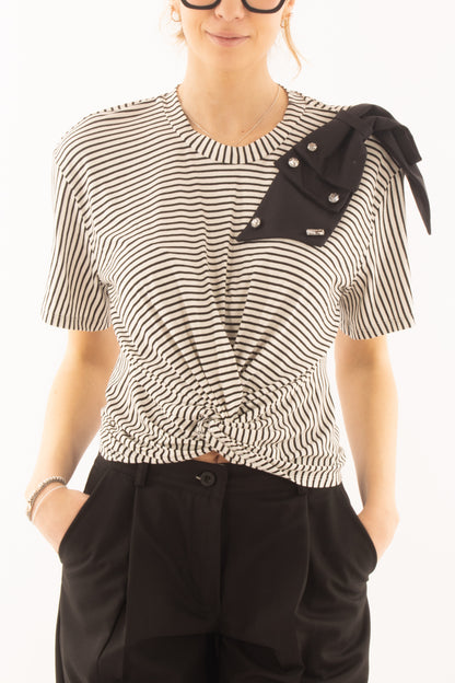 T-shirt rigata con nodo da Donna Dixie - Bianco